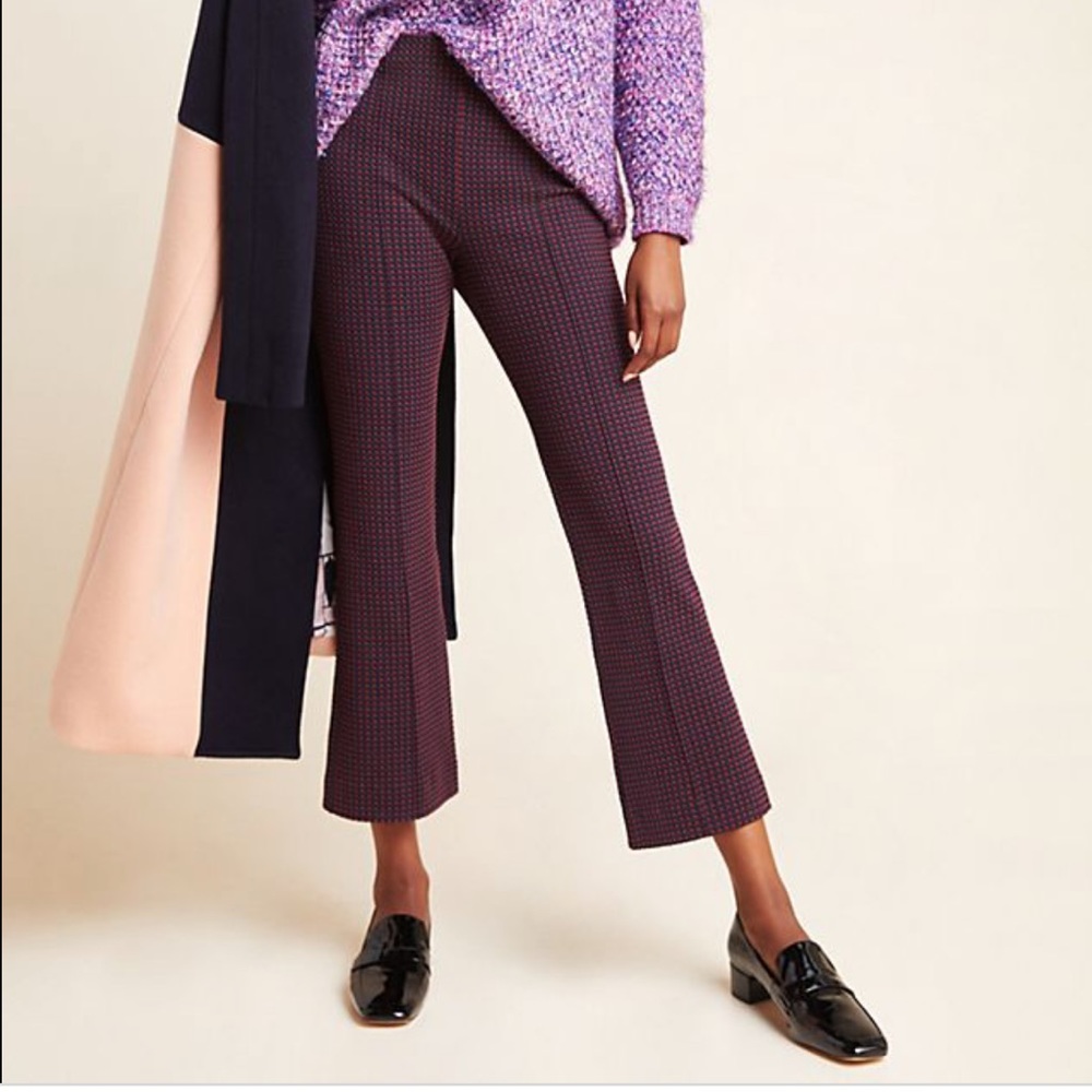 NWT Anthro Cropped Houndstooth Red & Blue Trousers